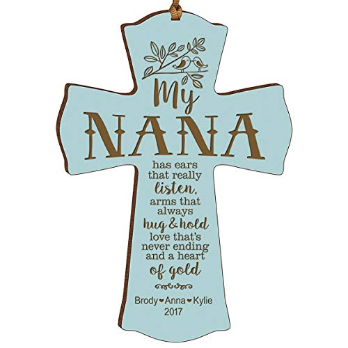 LifeSong Milestones Personalized Family Keepsake Wooden Cross Decorative Ornament Gift for Nana from