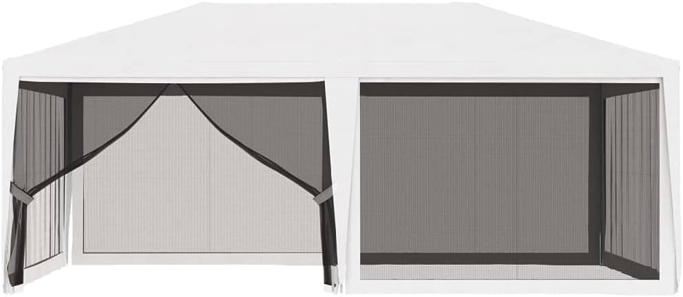 Large Outdoor Party Tent White with Black Mesh, 4 Breathable Mesh Sidewalls, Sturdy PE Roof and Polyester Walls, UV Protection and Water Resistance, Spacious Design