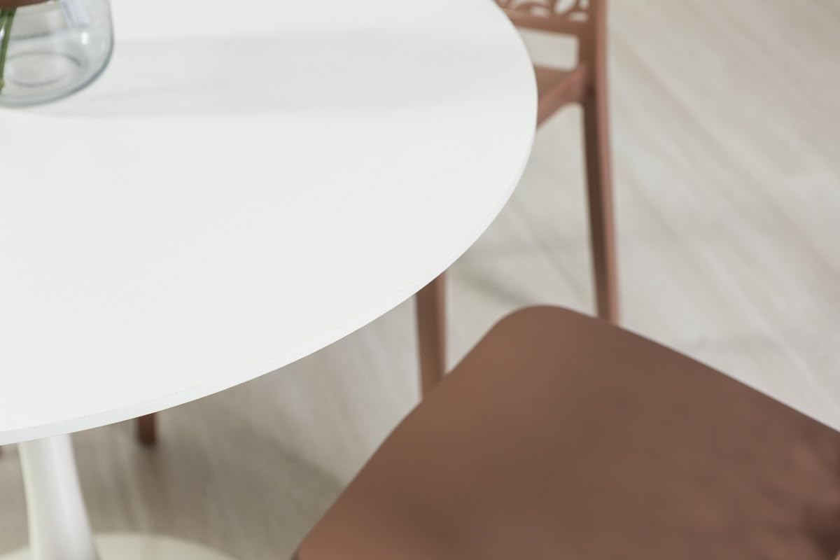 Tavolo tondo tulip da interno, diametro 90 cm, 4 persone cucina/sala da pranzo/ufficio, stile classico moderno con top MDF effetto legno e base in metallo verniciato opaco Orlando (Bianco)