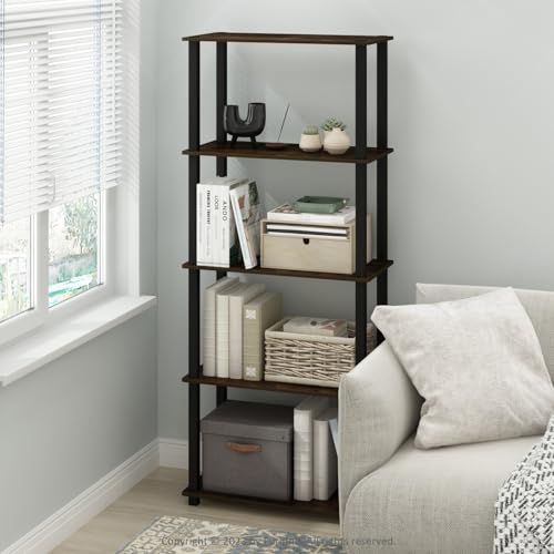 Image of Furinno Turn-S-Tube Storage Shelves Set of 2, 3-Tier Book Shelf, Corner Shelf, Toolless Open Shelves, Square Tubes, for Organization and Storage, Living Room, Garage, Home Office, Amber Pine