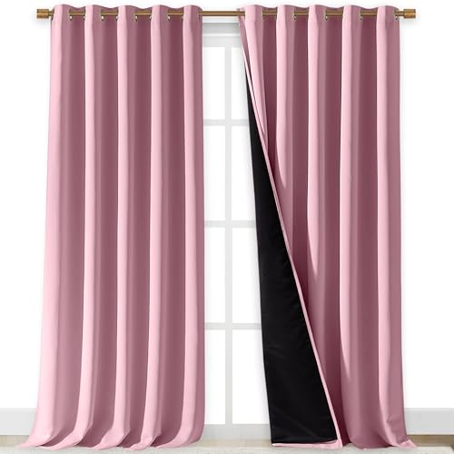 Image of NICETOWN 100% Blackout Blinds, Laundry Room Decor Window Treatment Curtains for Large Patio Sliding Door, Thermal Insulated Crystal Pink Curtains for Bedroom, Set of 2, 70 inches x 108 inches