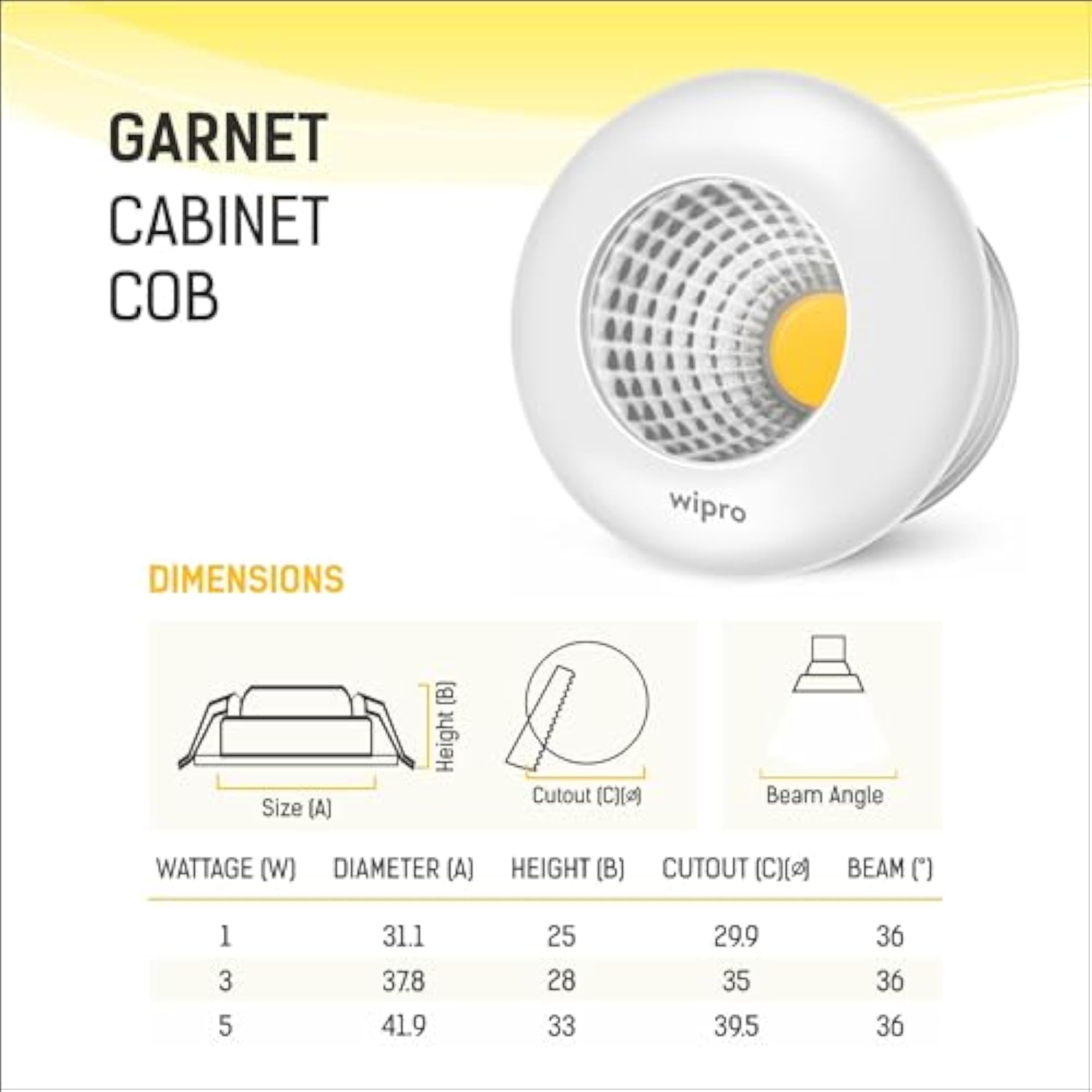 Garnet 3W LED Cabinet COB, Warm White Light