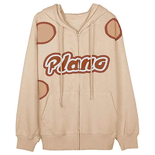 whitzard Sudadera con capucha y cremallera para mujer, monocolor, de punto, con capucha, manga larga, con bolsillos, Caqui Plano, M Cover