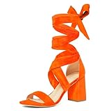 Elisabet Tang Women's Sandals Chunky Heels Lace Up Block Heels Open Toe Crisscross Strappy sandals Heel Sandals Fashsion Casual Prom Shoes For Women Orange Size 10