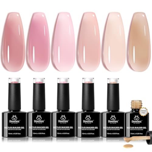 Gelab cosmetics LLC Beetles Builder Gel Set,6 Colors Soft Nude Whisper Nude Pink Building Gel,8 in 1 Strengthening Building Instant Apex & Nail Extension,for Beginners DIY Salon at Home Gifts,UV & LED Lamp Needed