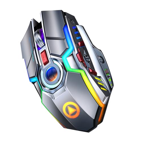 FIXOSHEE Souris De Jeu sans Fil Muette RGB Éclairage Multicolore, Ergonomique, Rechargeable par USB, pour Gamers, Fonction Silencieuse, Design Pratique, Couleur Gris Électroplacé