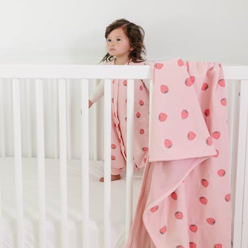 Image of Woolino Toddler Blanket - Merino Wool and Organic Cotton Baby Blanket for Girls and Boys - 4 Season - 52.5 inch x 40 inch - Strawberry