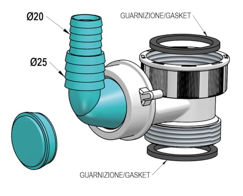 LIRA SPA A.8550.01 Tee Geräuschunterdrückung zum Anschluss an den Siphon, Abfluss für Spülmaschine/Waschmaschine, Weiß