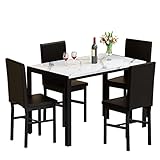 MIERES 5 Pieces Marble Sets, Table 4 w/Faux Leather Metal Frame Chairs for Dining Room, Kitchen,...