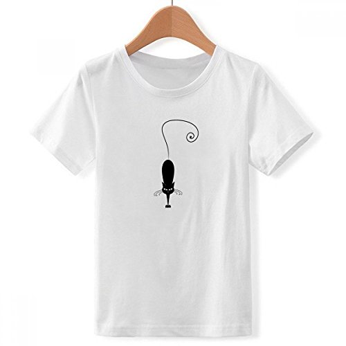 T-Shirt Chat Noir Silhouette pour garçon en coton blanc col rond grand modèle