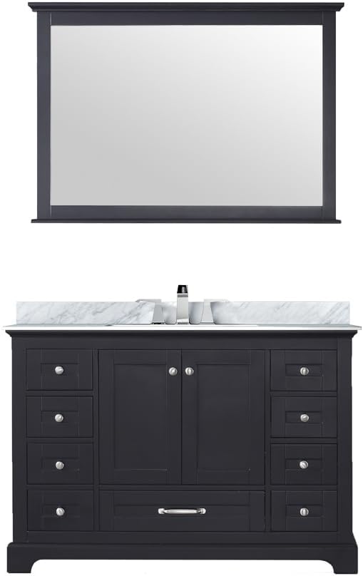 Dukes 48 in. W x 22 in. D Espresso Single Bath Vanity, Carrara Marble Top, Faucet Set and 46 in. Mirror