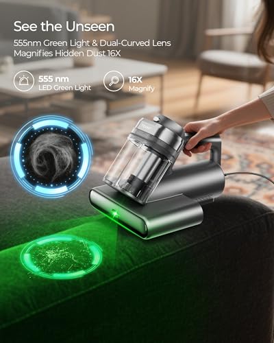 Image of Teant Bed Mattress Vacuum, 18 kPa & Green Light Dust Detection, MV-Grey | 2-Speed Bed Vacuum Cleaner with 253.7nm UV-C & Ultrasonic, LED Display, 149℉ Heat, HEPA, Aroma & Anion for Bed Sofa Pet Hair