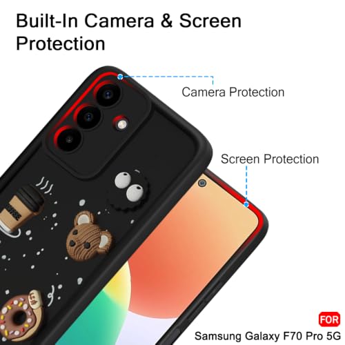 Image of TheGiftKart Back Cover Case for Samsung Galaxy F70 Pro 5G | Cute Fun Cartoon 3D Bear Coffee Case | Full Camera Protection | Shockproof Back Cover Case for Samsung Galaxy F70 Pro 5G (Silicone, Black)