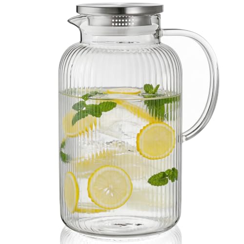 Image of Bivvclaz 3 Liter 101 oz Stripes Glass Pitcher with Lid and Handle