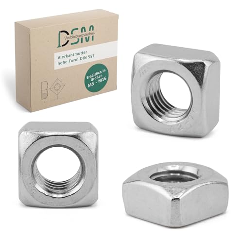 DSM Tuercas cuadradas M8 según DIN 557, forma regular, acero inoxidable A2/V2A, inoxidable y resistente a la corrosión, tuerca deslizante, tuercas cuadradas, tuercas insertadas para ingeniería