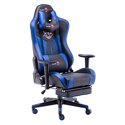 Play haha.Gaming chair Office chair Swivel chair Computer chair Work chair Desk chair Ergonomic Chair Racing chair Leather chair PC gaming chair (Blue, With footrest) Cover