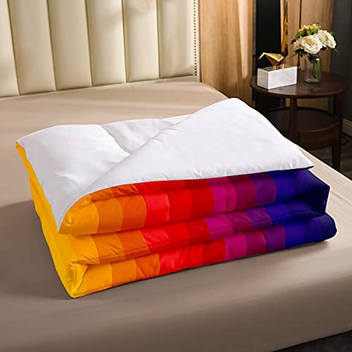 Loussiesd Rainbow Single Duvet 2 Pieces Marble Stripes Colorful Multicolor Microfibre for Children Young Youths and 1 pillowcase colorful rainbow stripes quilted bed - Image 2