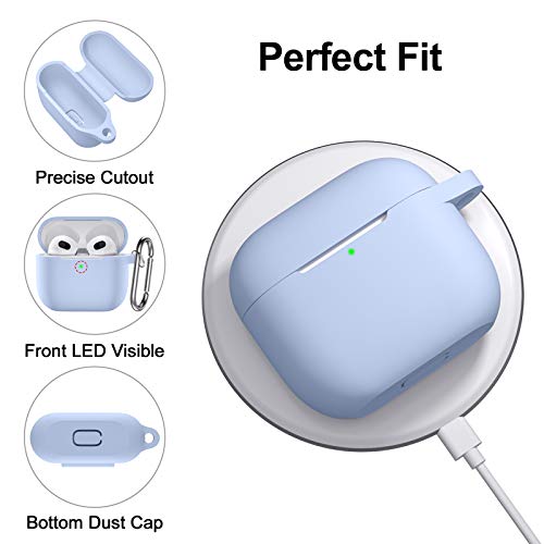 Snblk Airpods 3Rd Generation Case Cover 2021, Soft Silicone Shock-Absorbing Protective Skin Compatible With Apple Airpods 3 Case With Keychain, Wireless Charging, Front Led Visible, Light Blue #TOP2