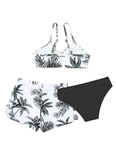 Yartina Girls Three Piece Swimsuit Tropical Printed Bikini with Beach Cover Ups Shorts Swimwear Set2