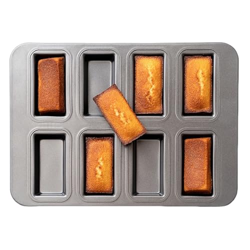 Piccole teglie per la cottura al forno, stampo per finanziere, stampi piccoli per pagnotta, teglia da forno per brownie, teglia rettangolare con 8 cavità divise, antiaderente, per muffin, brownie