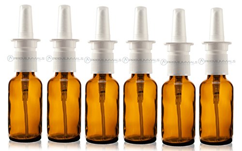 Premium Vials 1 OZ Amber Boston Round Glass Bottle - W/Nasal Spray- Pack of 6