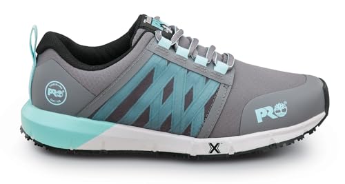 Timberland PRO Timberland PRO Radius, Women's, Steel Grey/Aruba Blue, Soft Toe, EH, MaxTrax Slip Resistant, Athletic, Work Shoe (7.5 W)