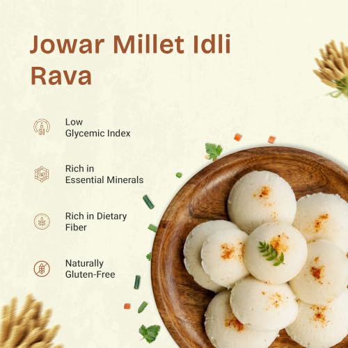 Image of Prime Millet For Good Health Organic Jowar Idli Rava | Premium Sorghum Millet Idli Mix | High Fiber Superfood | Gluten Free Healthy Breakfast Ingredient | Supports Healthy Digestion | Natural Unpolished Jowar Rava | Ancient Grain Nutrition (500 Gram)
