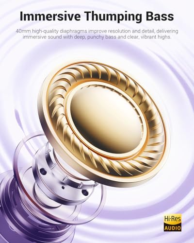 Wentronic Y01 Wireless Noise Canceling Headphones Bluetooth 5.3 Over Ear Headphones with Microphone, Hi-Res Audio, 48H Playtime, Foldable Comfortable Earpads,Compatible with iOS,Android,PC, Purple — view 5