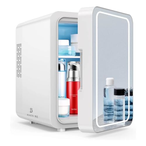 BEAUTY ME Mini refrigerador de belleza con espejo, mini refrigerador de 4 litros, refrigerador y calentador, mini refrigerador para belleza cuidado de la piel, maquillaje, recámara, baño, oficina,