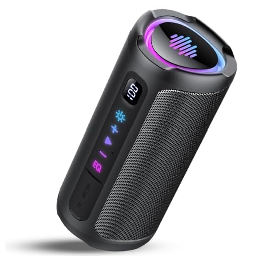 Portable Bluetooth Speaker with Battery Level Display, Powerful Sound Wireless Speaker: Deep Bass, BT 5.4, 20H Playtime, 7 RGB Modes, IPX7 Waterproof, TWS Pairing, Beach/Vacation Essentials（Black）