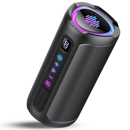 Image of Portable Bluetooth Speaker with Battery Level Display, Powerful Sound Wireless Speaker: Deep Bass, BT 5.4, 20H Playtime, 7 RGB Modes, IPX7 Waterproof, TWS Pairing, Beach /Vacation Essentials(Black)