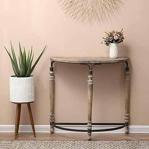 Luxenhome Half Moon Entry Table, 30'' Entryway Table, Wood Sofa Table, Modern Small End Tables Living Room, Console Tables for Entryway, Brown/Black Entry Table, Side Tables for Living Room