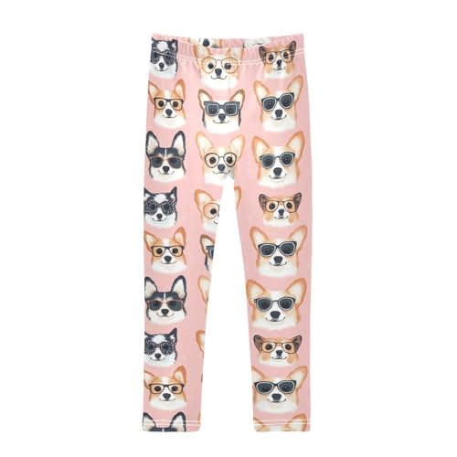 Corgi Wear Glasses Girls Leggings,Workout Leggings for Girls Toddler Athletic Leggings Size for 3-10T