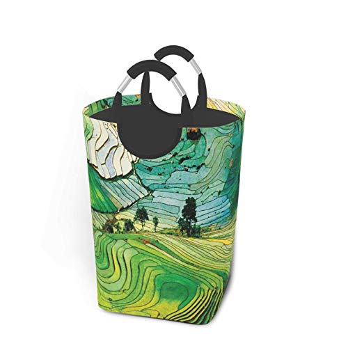 Wäschesack,Grüner pastoraler Fotografie-Druck,Großer faltbarer Wäschekorb,zusammenklappbarer Wäschekorb,zusammenklappbarer