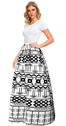 Afibi Women African Printed Casual Maxi Skirt Flared Skirt A Line Long Skirts with Pockets (Small, Pattern 8) - Thumbnail 2