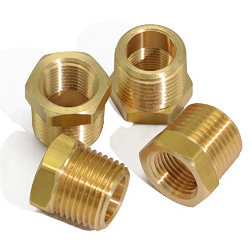KOOTANS 4pcs Heavy Duty 1/2 NPT Male Thread to 3/8 NPT Female Thread Brass Reducer Hex Bushing Brass Fitting Pipe Hose Tube Adapter Convert - Thumbnail 3