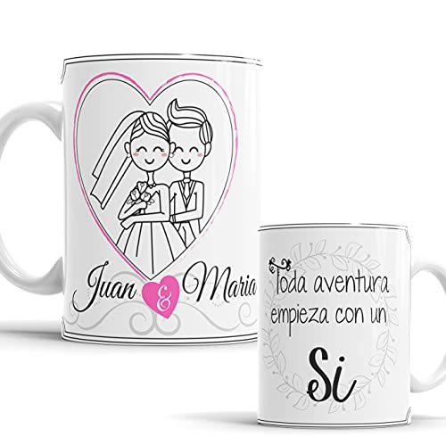 Taza para boda - detalle de boda nupcial con Frase y Dibujo - Taza original - Taza amor parejas novio y novia - marido y mujer - Taza San Valentin (Si)