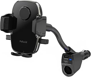 ペルシード(Pellucid) 車載スマホホルダー シガーソケット取付 手帳型ケース 縦横置き対応 片手ワンタッチ開閉 アクセサリー電源 PPH2110