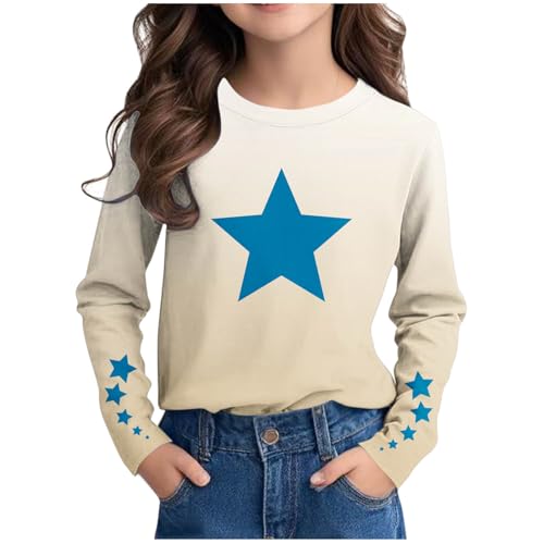 Girls Star Print Shirts Long Sleeve T-Shirts Gradient Graphic Tees Tops Fall Casual Cotton Tshirts