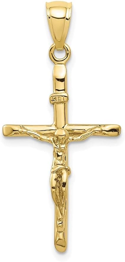 Diamond2Deal 10k Yellow Gold INRI Crucifix Pendant (L- 34 mm W- 14.5 mm)