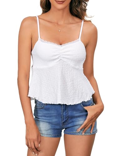 SOLY HUX Women's Peplum Tops Summer Casual Ruched Flowy Going Out Top Spaghetti Strap Tank Camisole3