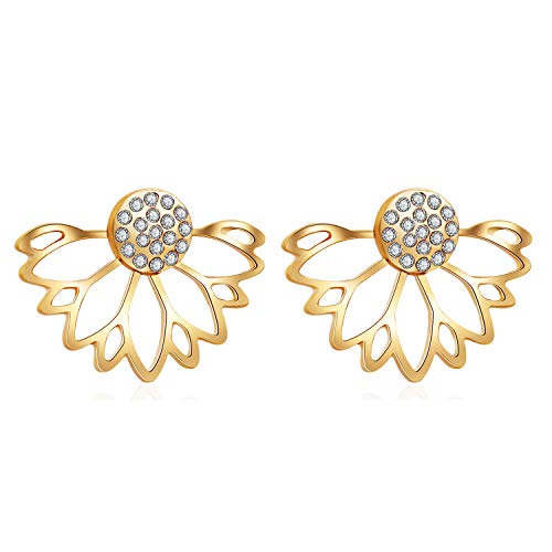 18 Pairs Multiple Dainty Lotus Flower Ear Jacket Earrings-Minimalism Cz Bar Turquoise Studs-White Rose Gold Plated Statement Chic Fashion Stud Earring Set New Year Christmas Gift For Teens Girl Women #TOP6