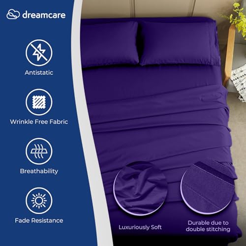 Image of DREAMCARE Full Size Sheets - Cooling Sheets - 4pcs Set - up to 15 inch Deep Pocket Full Sheet Set - Sheets Full Size Bed - Soft & Long Lasting 100% Fine Brushed Polyester with Side Pocket - Purple