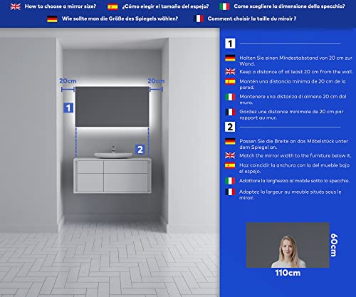 Artforma Badspiegel mit Beleuchtung - Led Spiegel Bad - 110x60 - Badezimmerspiegel Nach Maß - auf Individuelle Bestellung Gefertigt… – Ansicht 2