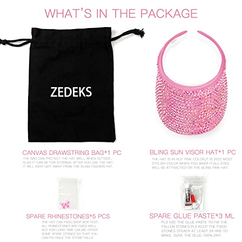 Zedeks Bling Victoria Sun Visor Hat!Sparkle Party Rhinestone Upf 50+ Women Beach Hat!Outdoor Sports Fashion Golf Hat,Hot Pink #TOP1