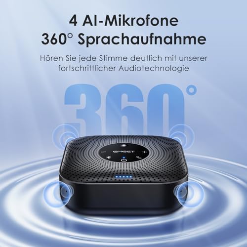 Bild 1 - EMEET Konferenzlautsprecher M0 Plus,4 AI Mikrofon Arrays für 360° Raumabdeckung,PC Freisprecheinrichtung für 8-16 Personen,Rauschunterdrückung,Plug & Play, für Teams, VoIP-Kommunikation PC usw.