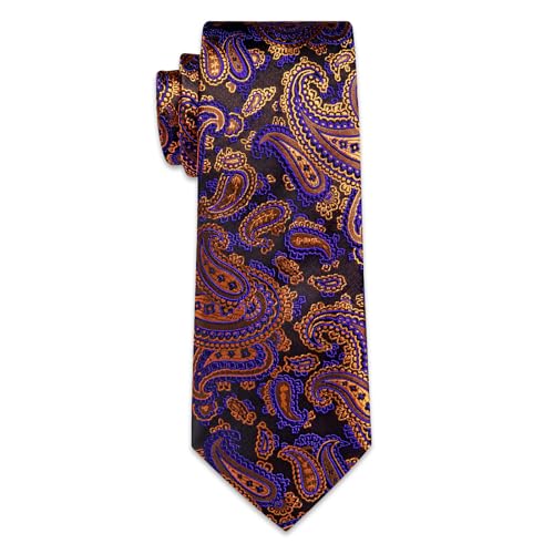 Image of YourTies Silk Paisley Floral Tie and Pocket Square Cufflinks with Lapel Pin Sets for Men 5PC Wedding Party
