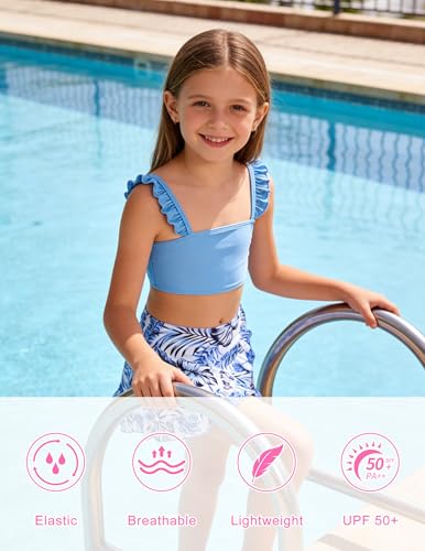 Image of ALISISTER Girls Swimsuit 3 Piece Bathing Suits Summer Bikini Tankini Sets with Cover Up Skirt for 4-12 Years