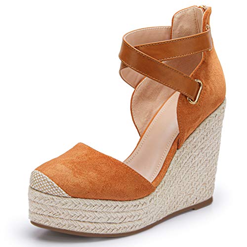 Image of PiePieBuy Womens Wedge Espadrille Ankle Strap Closed Cap Toe Platform Heeled Sandals