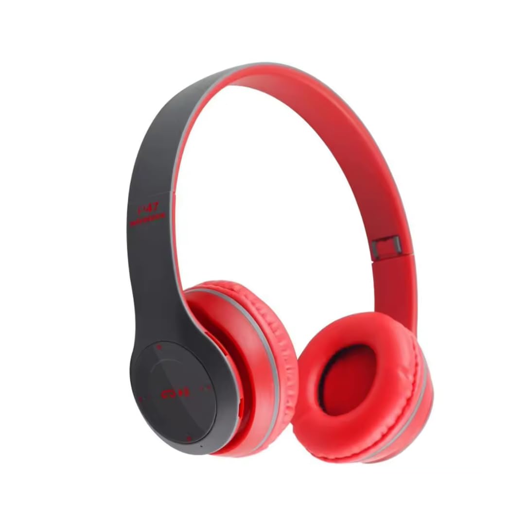 icall p47 gaming bluetooth over ear wireless headphones with mic (red)